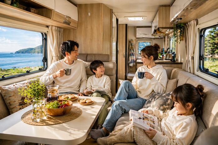家族で車内くつろぎシーン